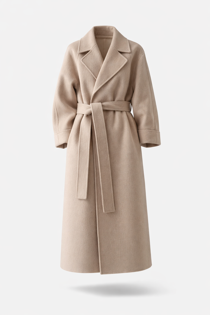 Ianthe belted long coat with wide lapels