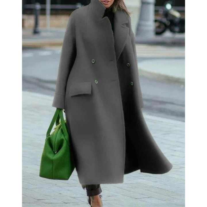 Nerissa double breasted maxi coat with stand collar – image 2
