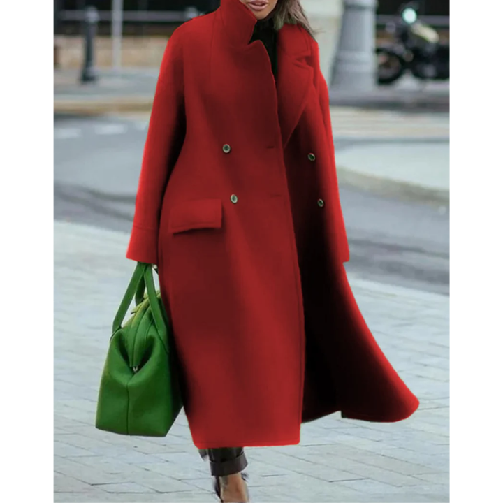 Nerissa double breasted maxi coat with stand collar