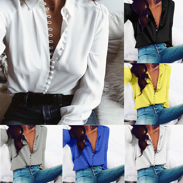 Esmeralda silky V neck blouse with concealed buttons