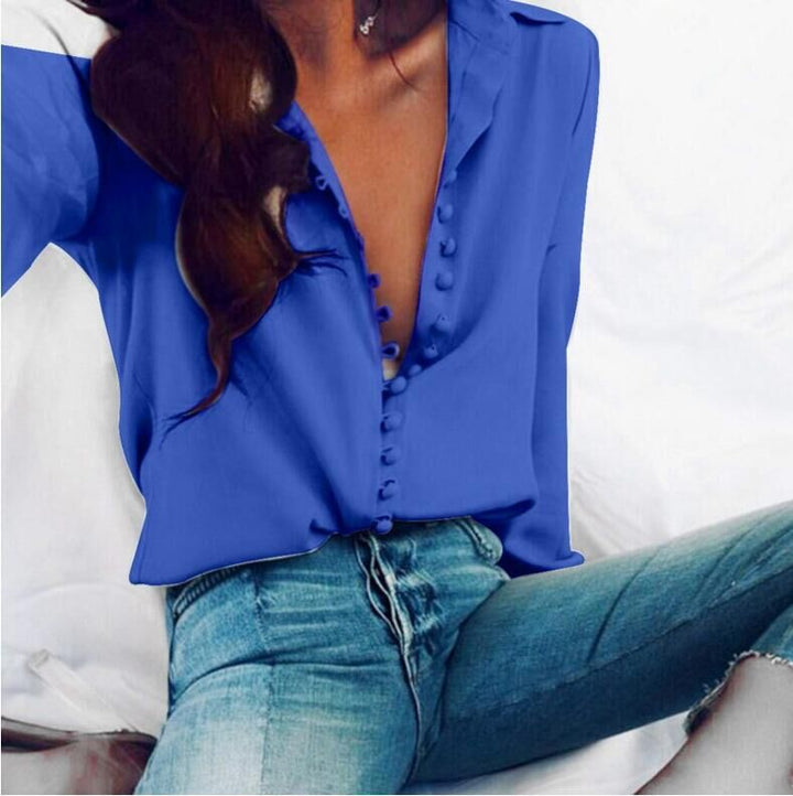 Esmeralda silky V neck blouse with concealed buttons – image 4