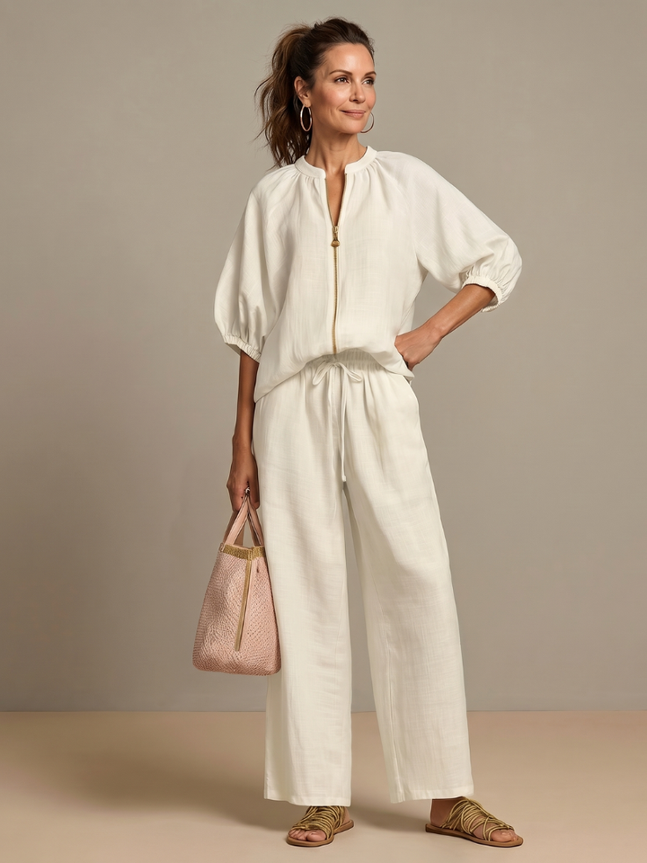 Gaelle zip front top and wide leg trouser set – image 13