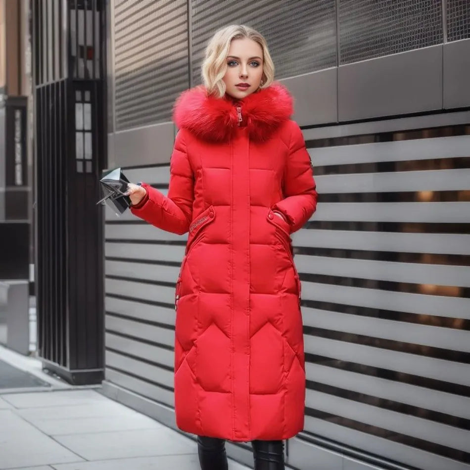 Larissa long winter coat with faux fur hood – image 17