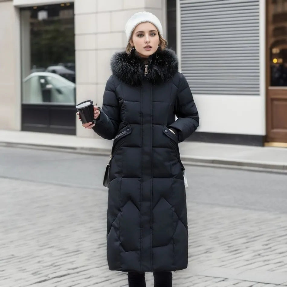 Larissa long winter coat with faux fur hood – image 6
