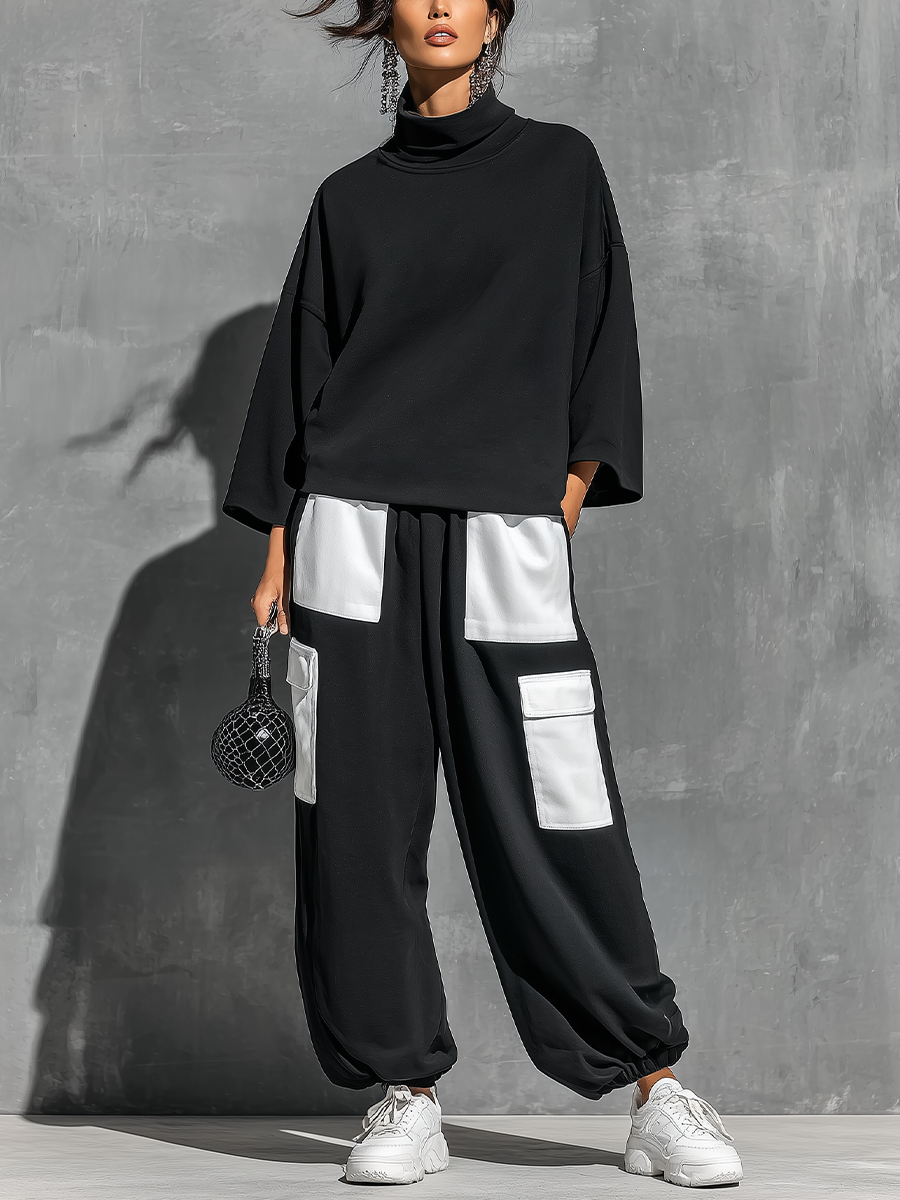 Pia two piece sweatshirt and cargo jogger set in black