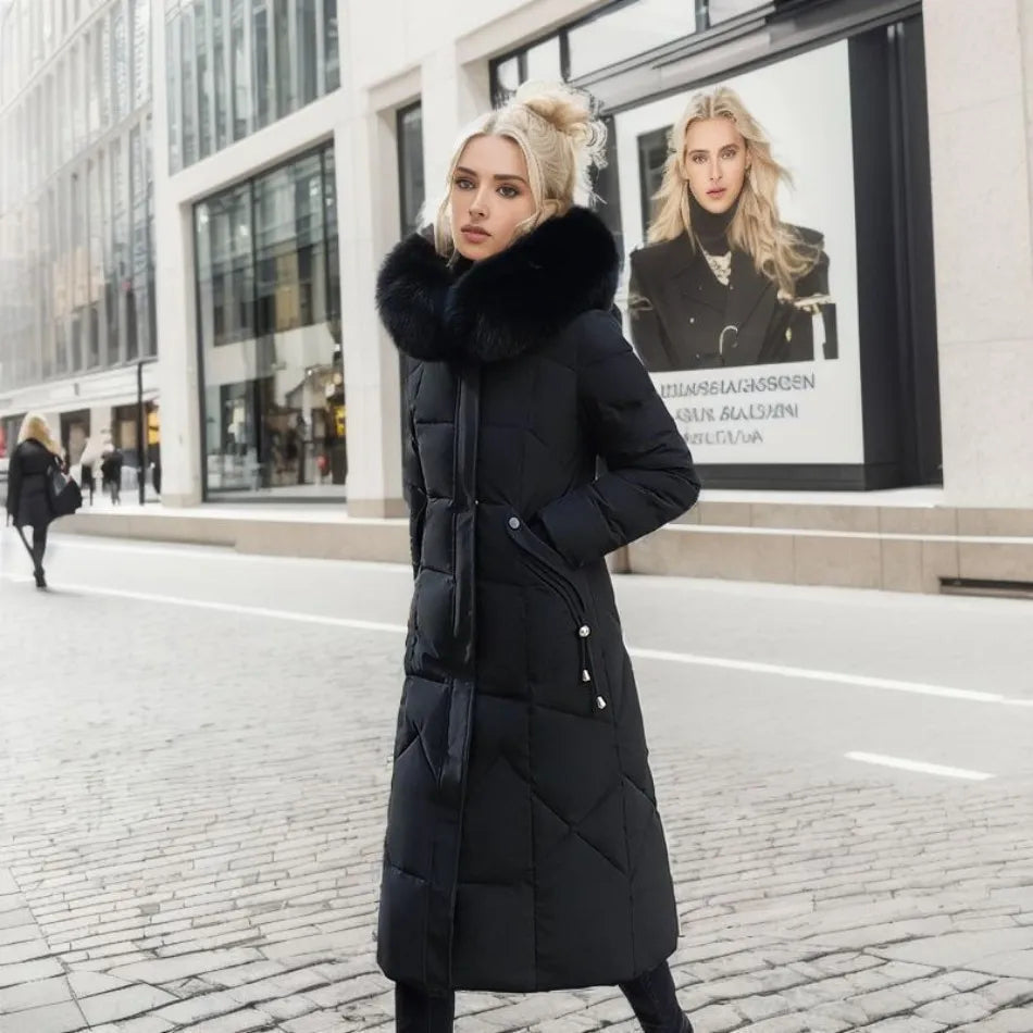 Larissa long winter coat with faux fur hood – image 5