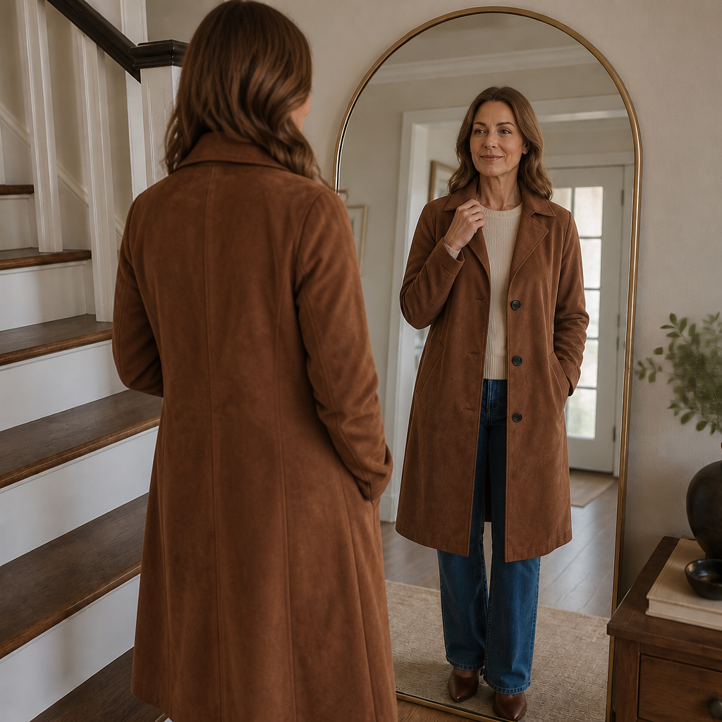 Rhonwen suede look longline coat – image 6
