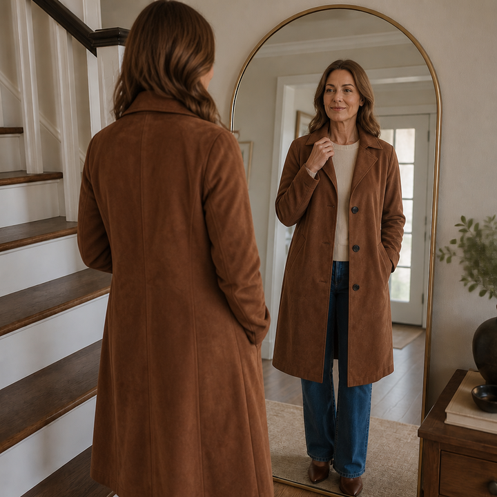 Rhonwen suede look longline coat – image 6