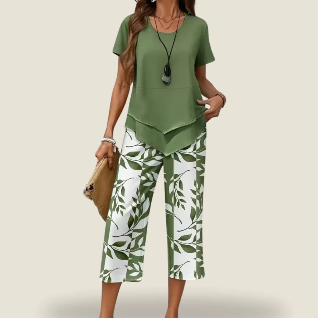 Eldrid two piece leaf print top and trouser set – image 6