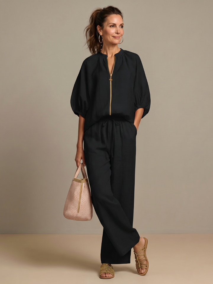 Gaelle zip front top and wide leg trouser set – image 18