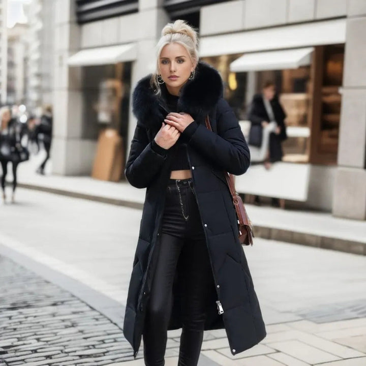Larissa long winter coat with faux fur hood – image 4