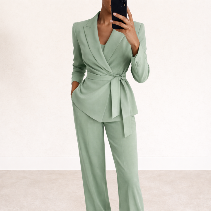 Meriel tie waist top and wide leg set – image 2
