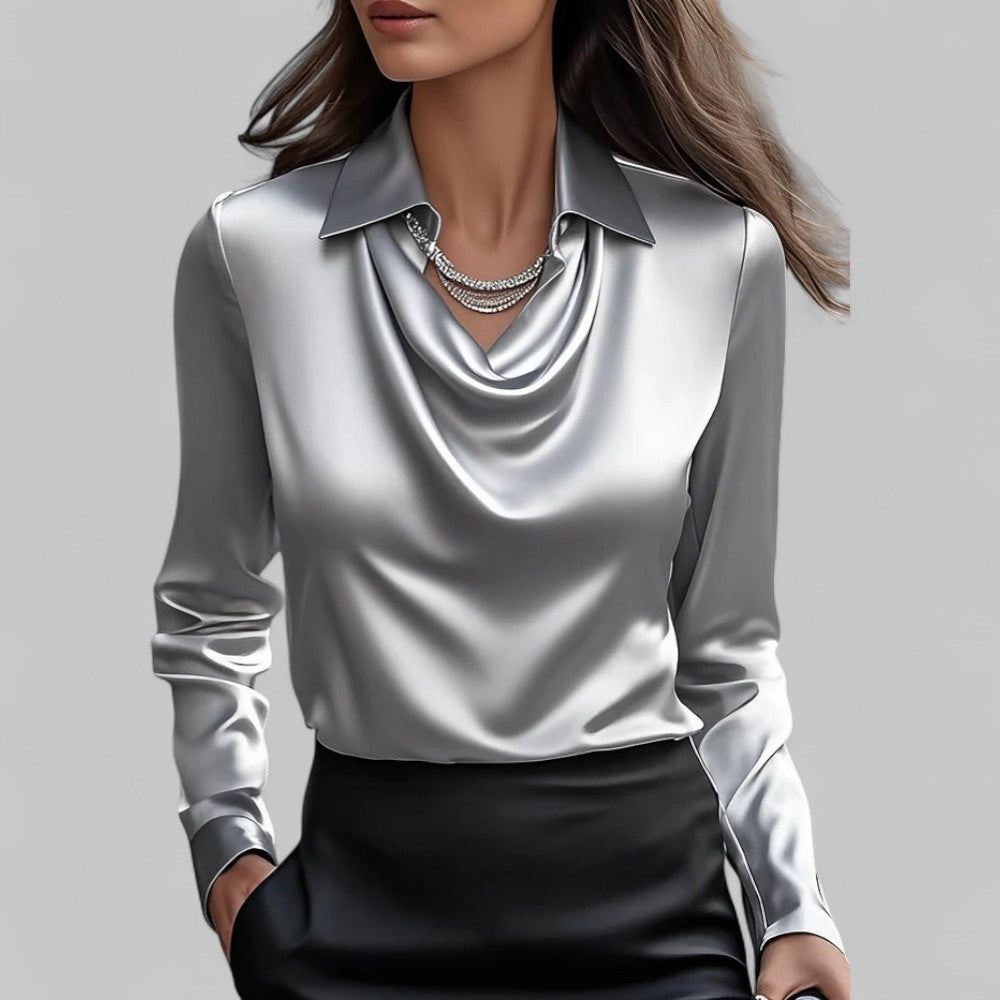 Theresa | Elegant Cowl Neck Satin Blouse