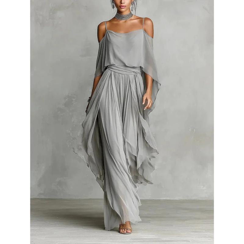 Roselyn chiffon off shoulder wide leg set – image 2