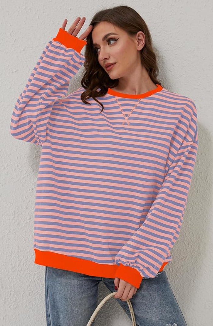 Sabina oversized striped jumper with contrast trim – image 3