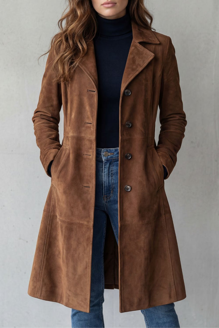 Vivian longline suede look coat with notch collar