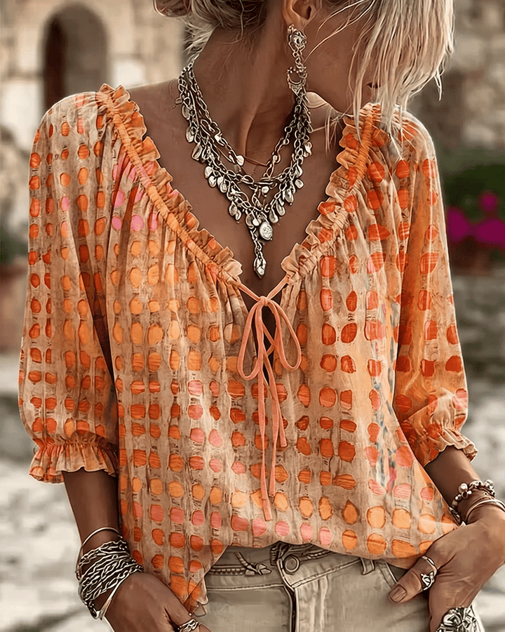 Hege polka dot blouse with tie V neck