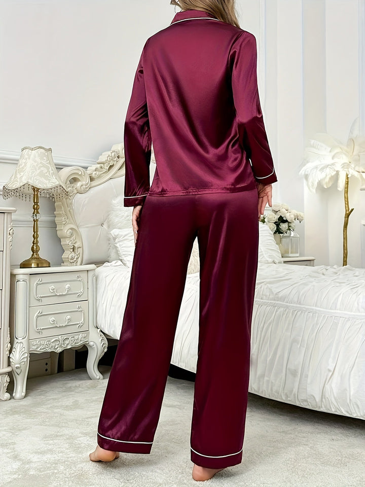 Avena satin piped collar pyjama set – image 3