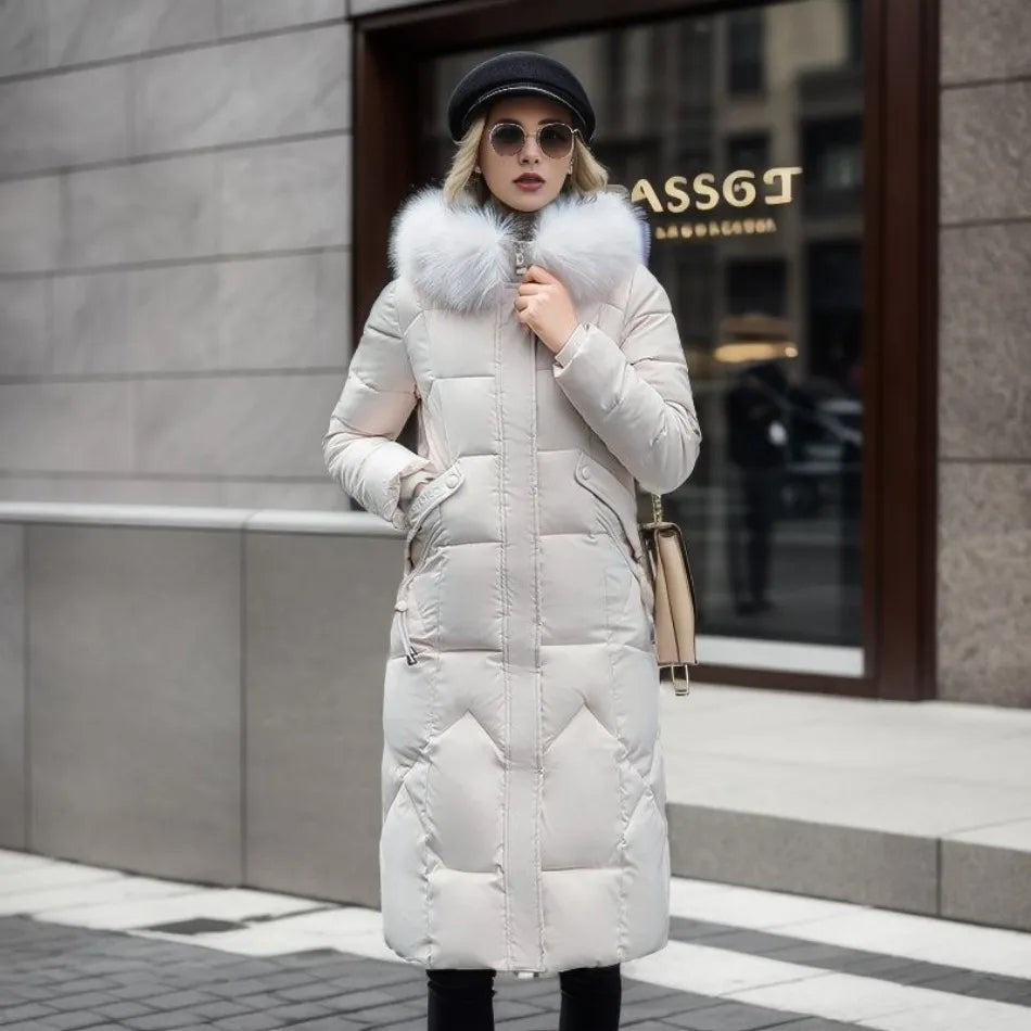 Larissa long winter coat with faux fur hood – image 2