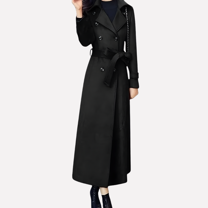 Turid long shawl collar coat with belt