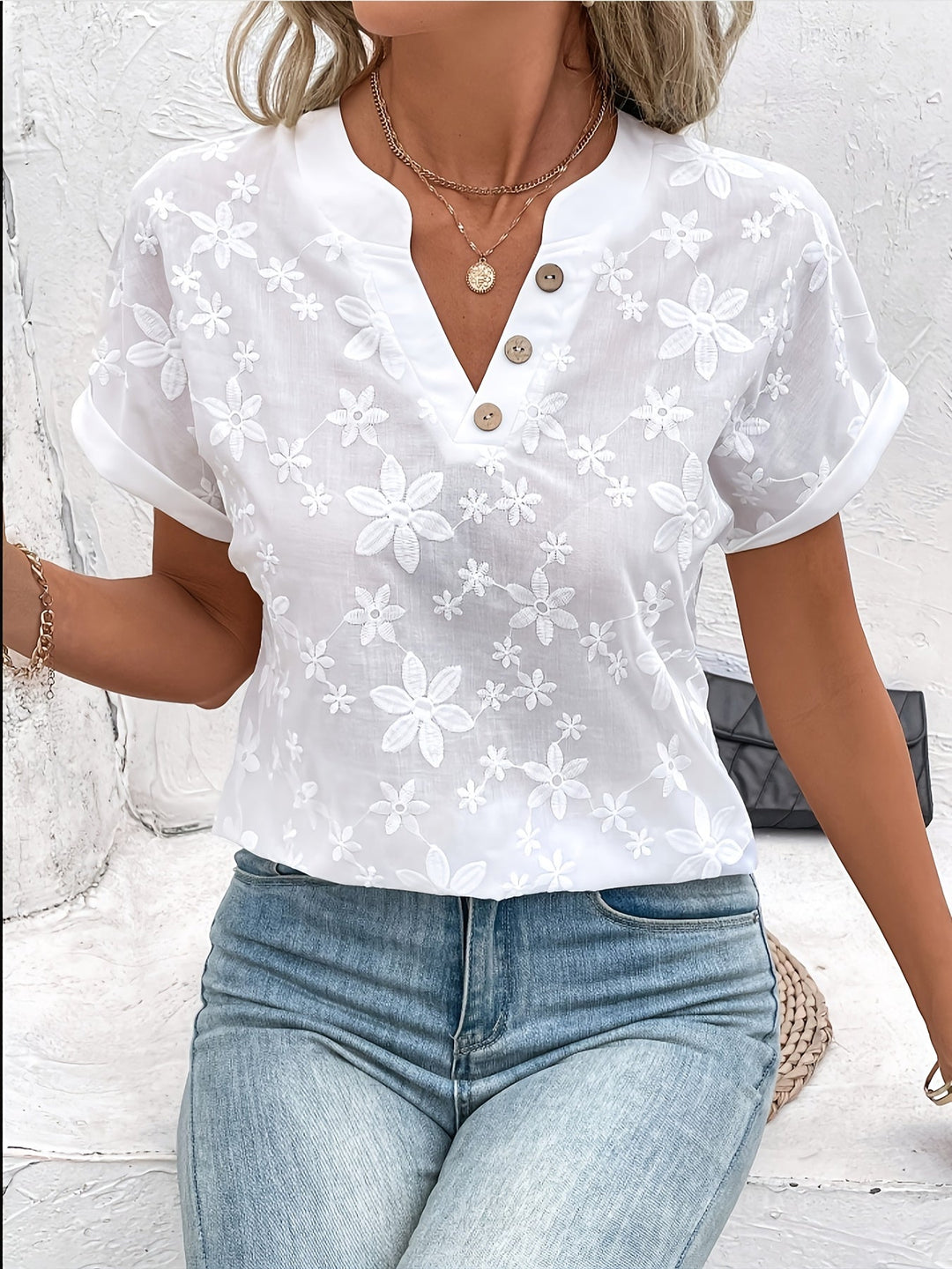Celine Elegant Floral V Neck Blouse - image 2