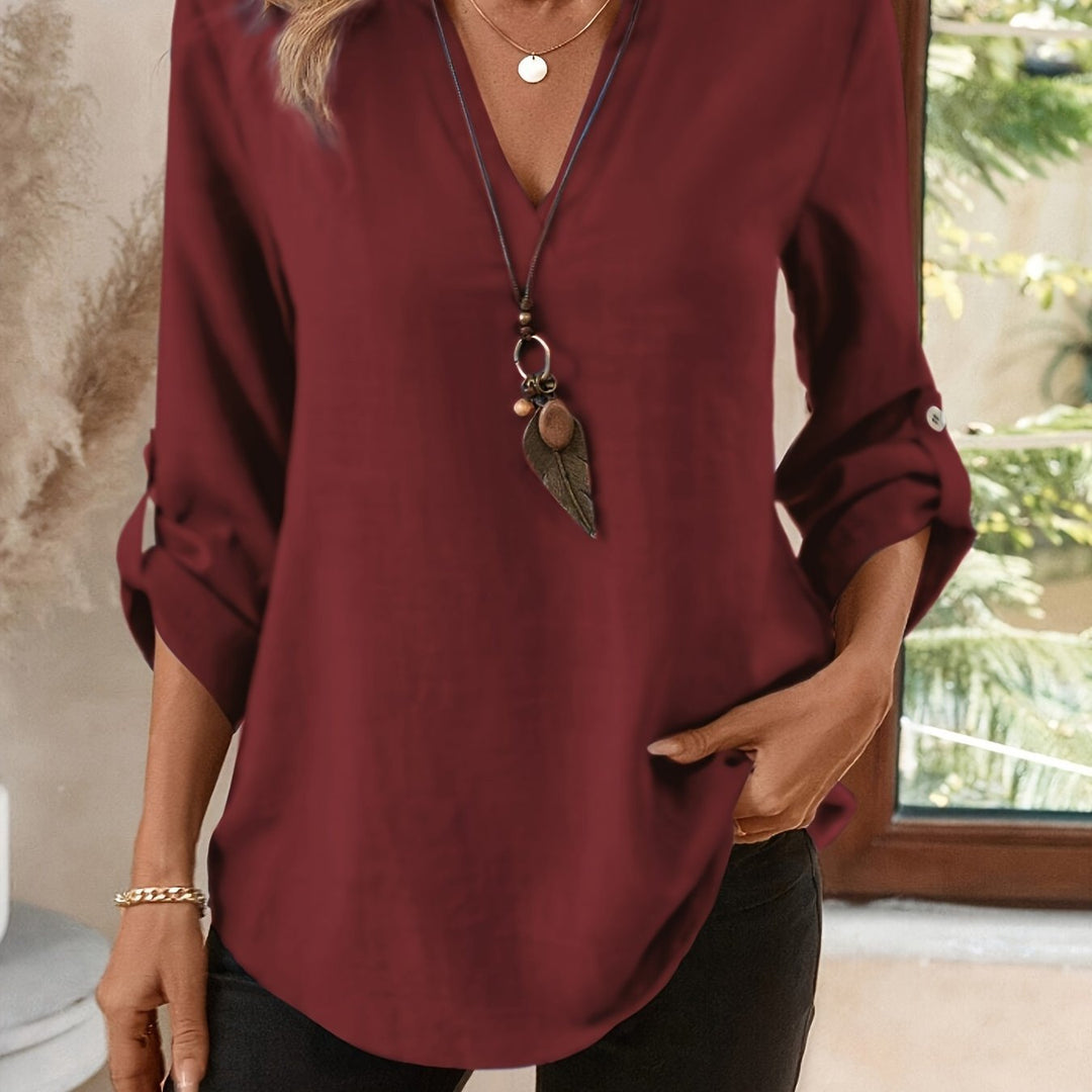Gretchen V neck blouse with long sleeves