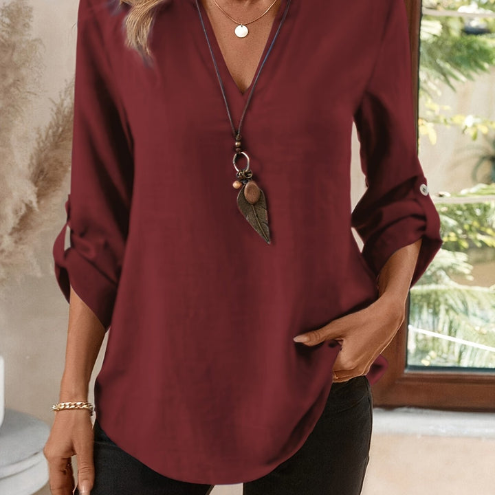 Gretchen V neck blouse with long sleeves