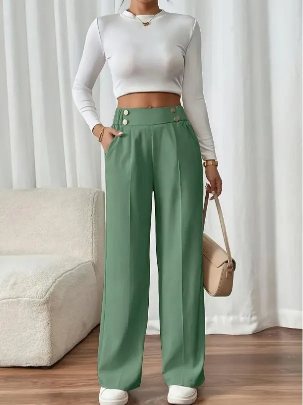 Eleonora high waist wide leg trousers with statement buttons – image 12