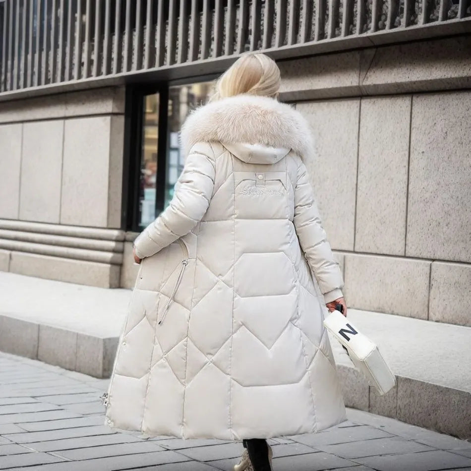 Larissa long winter coat with faux fur hood – image 3