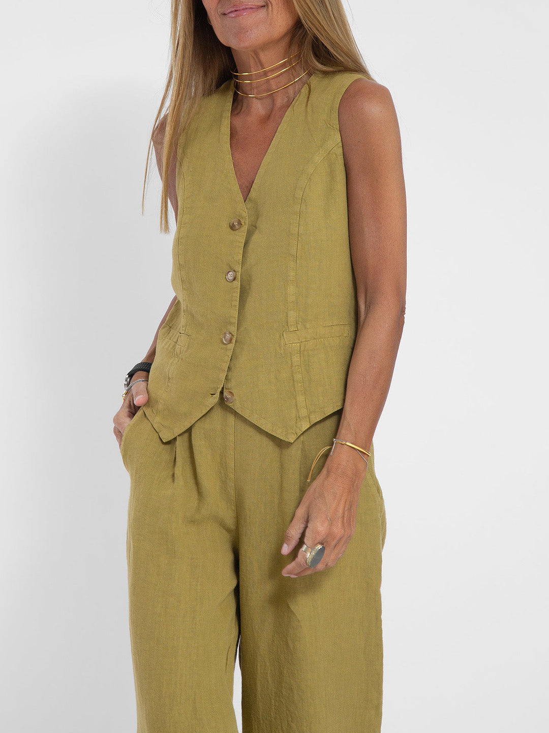 Leontine button waistcoat and wide leg trouser set – image 2