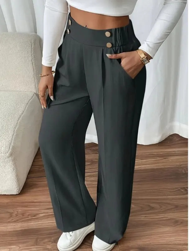 Eleonora high waist wide leg trousers with statement buttons