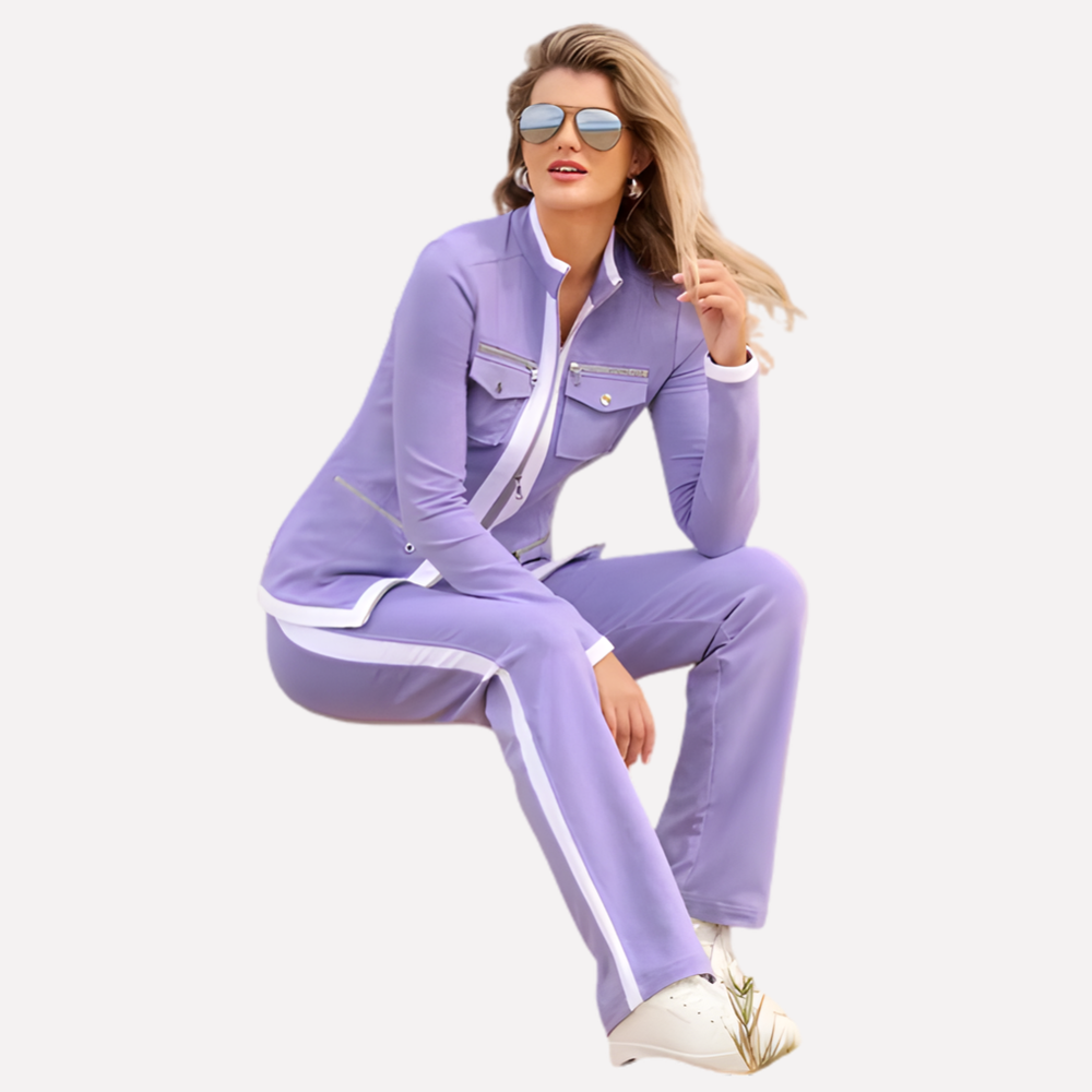 Stella zip front jacket and trouser set with contrast trim – image 2