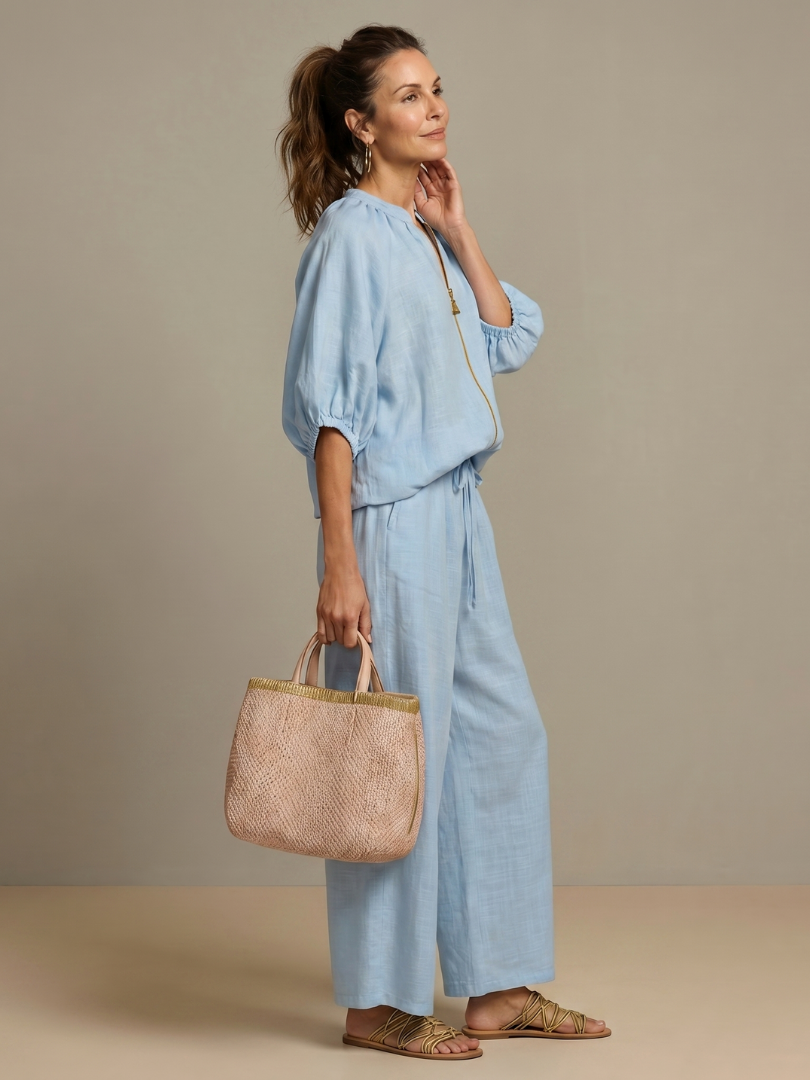 Gaelle zip front top and wide leg trouser set – image 2