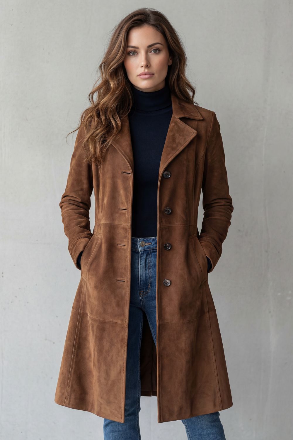Poppy suede look longline coat with pockets – image 2