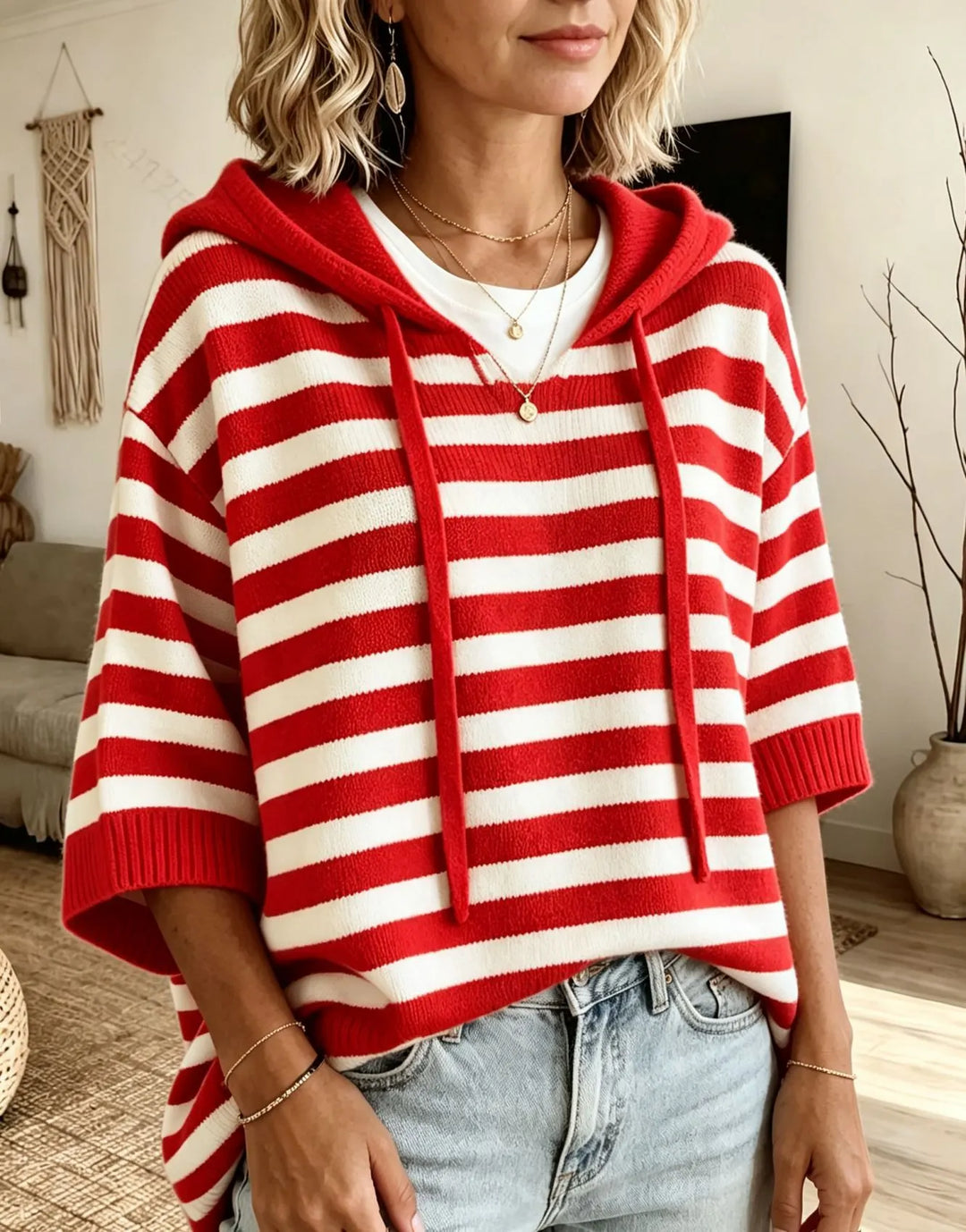 Oda striped hooded knit jumper
