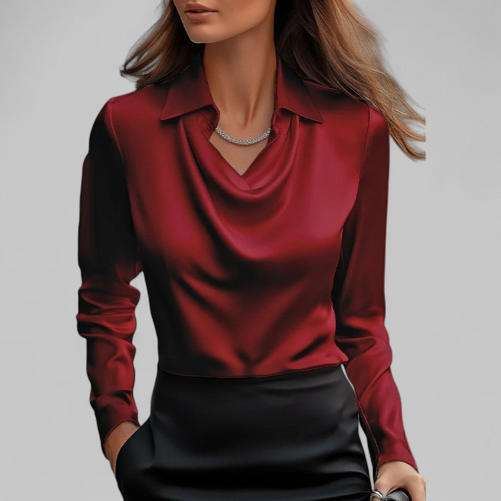 Theresa | Elegant Cowl Neck Satin Blouse