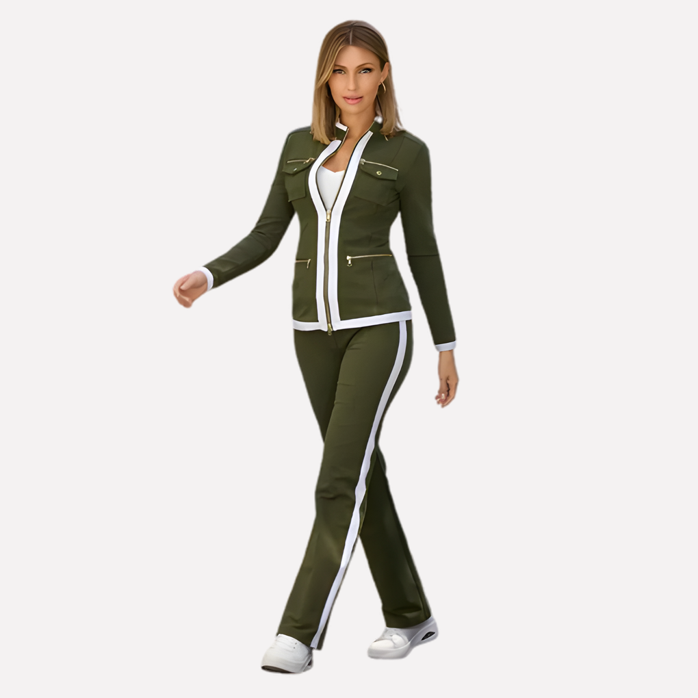 Stella zip front jacket and trouser set with contrast trim – image 3