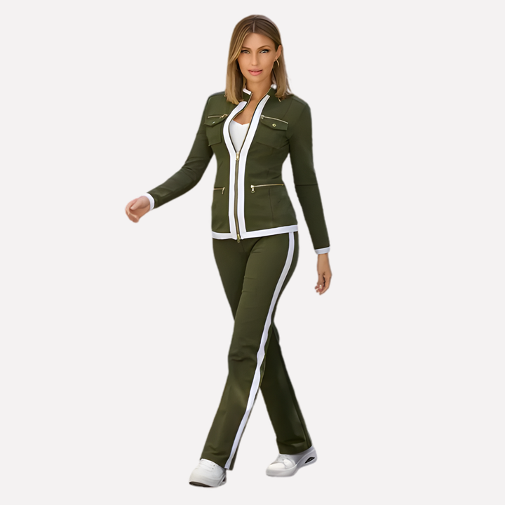 Stella zip front jacket and trouser set with contrast trim – image 3