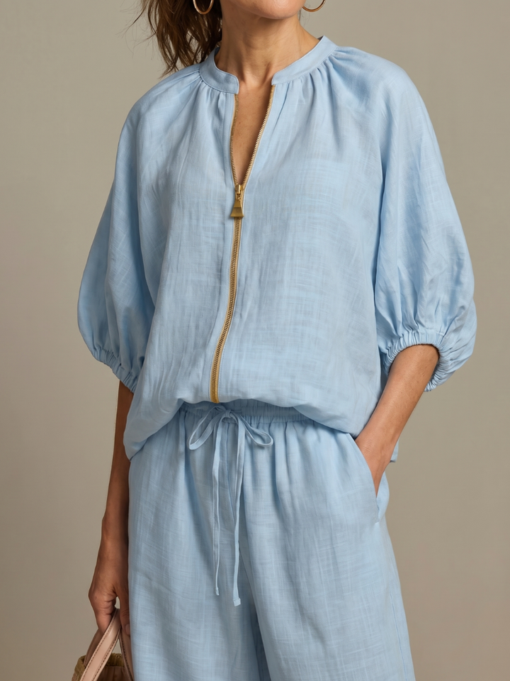 Gaelle zip front top and wide leg trouser set – image 3
