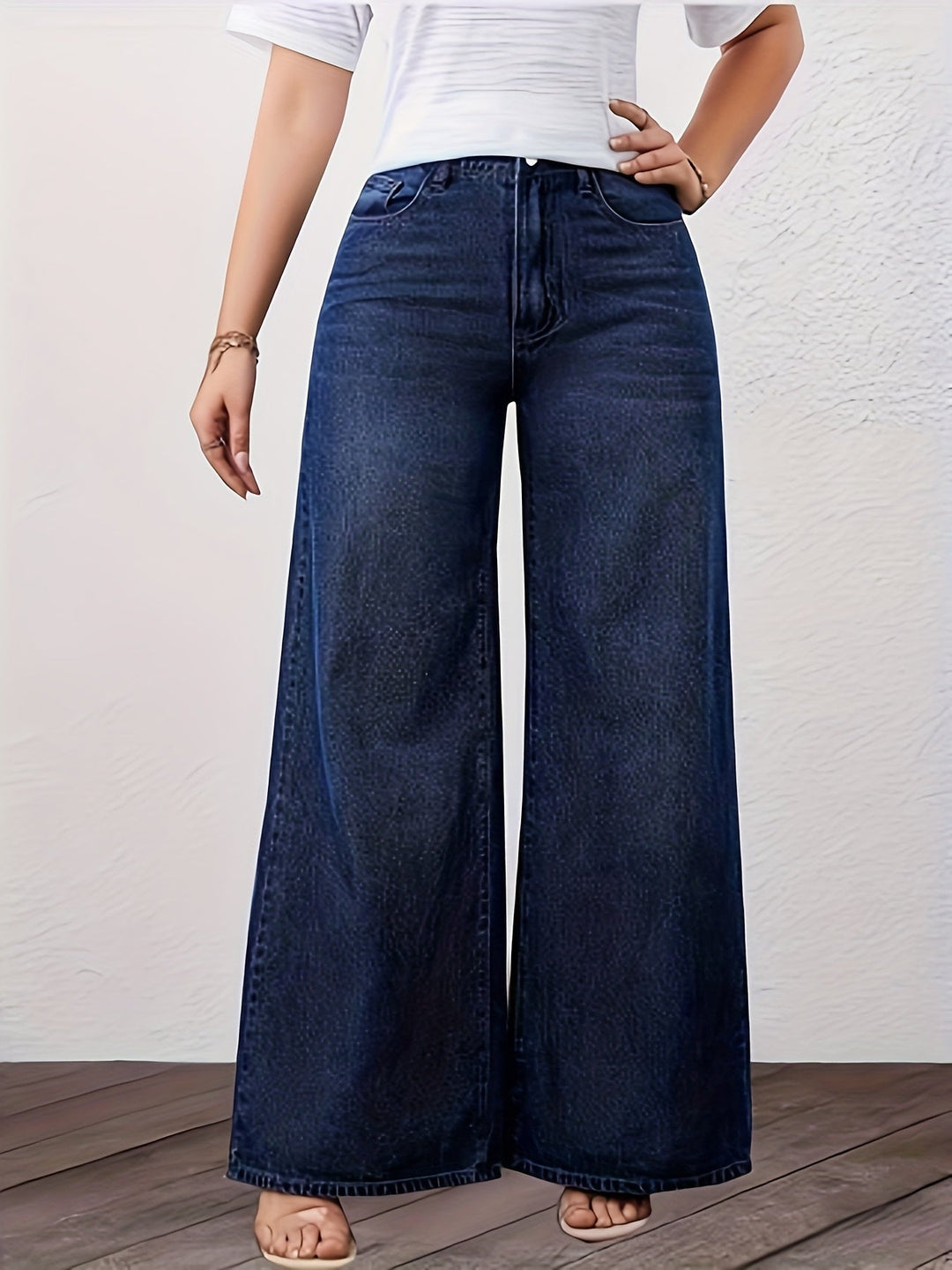 Freya blue high waist wide leg jeans, side view