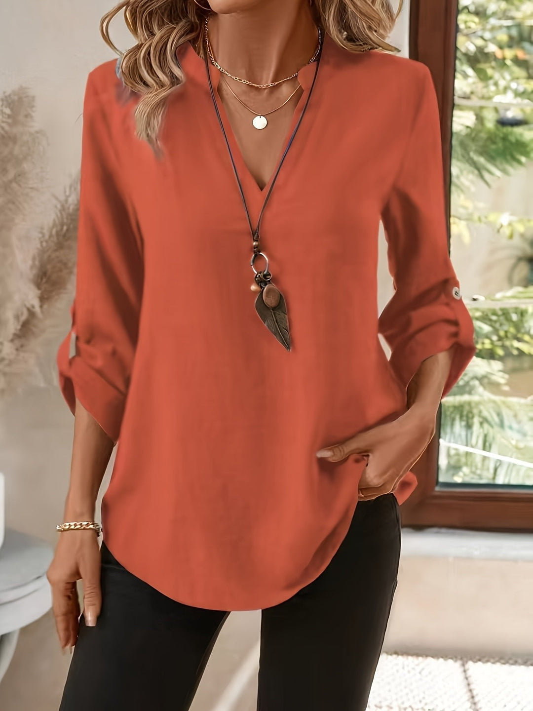 Gretchen V neck blouse with long sleeves
