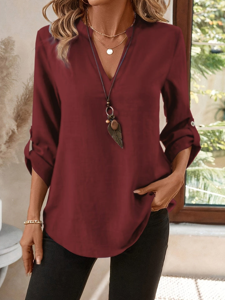 Gretchen V neck blouse with long sleeves