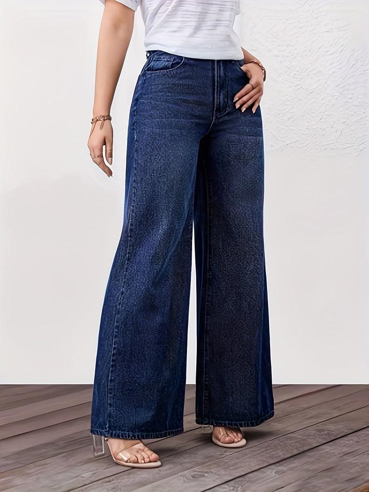 Freya blue high waist wide leg jeans, back view