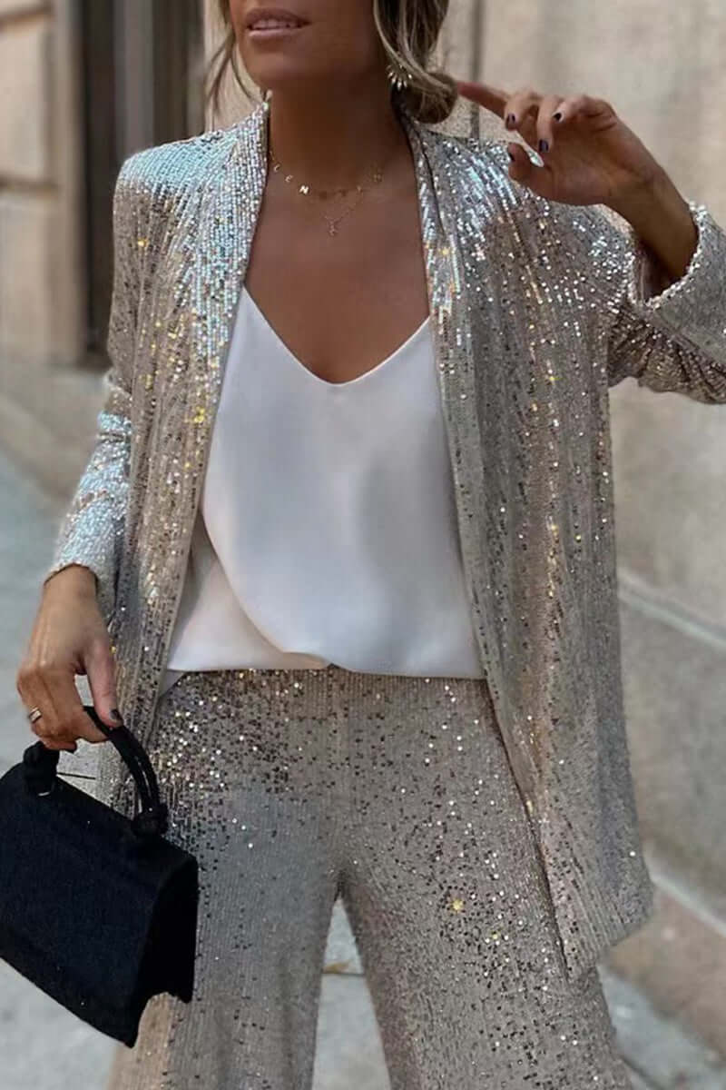 Lene sequin blazer and wide leg trouser set – image 3