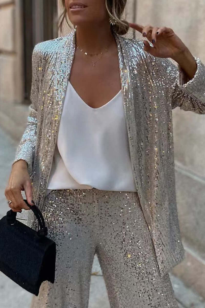 Lene sequin blazer and wide leg trouser set – image 3