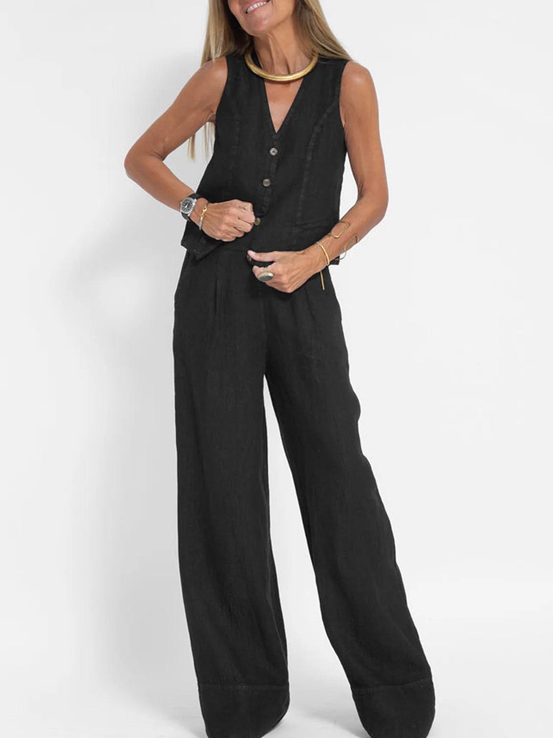 Leontine button waistcoat and wide leg trouser set – image 5