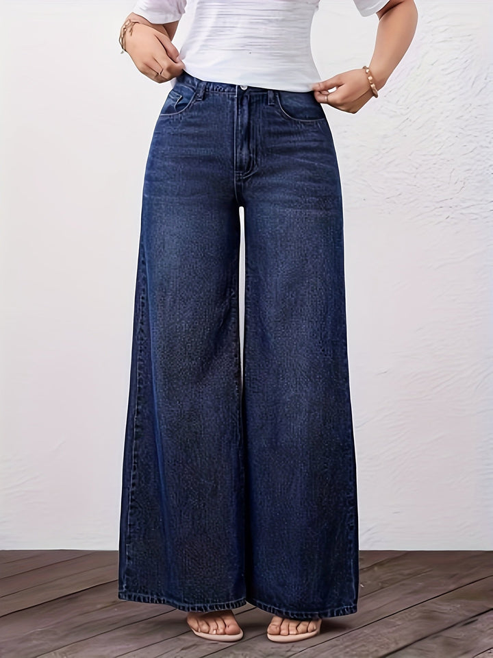 Freya blue high waist wide leg jeans, detail