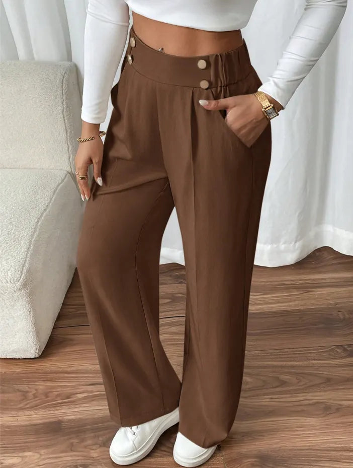 Eleonora high waist wide leg trousers with statement buttons – image 8