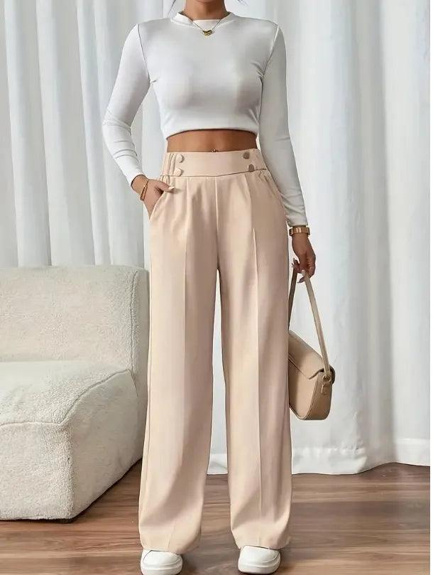 Eleonora high waist wide leg trousers with statement buttons – image 7
