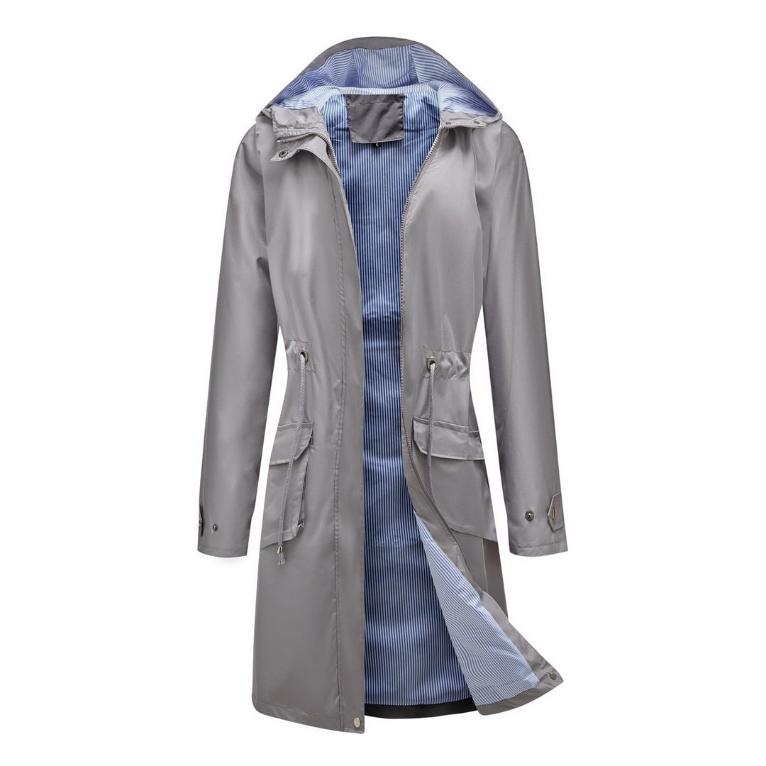 Greta waterproof raincoat, hood detail
